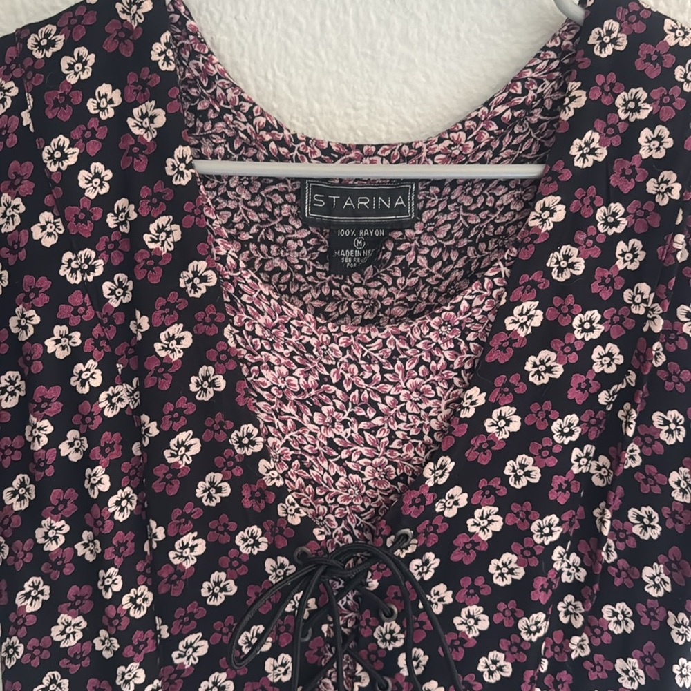 Vintage Starina Lace-up Floral Dress M